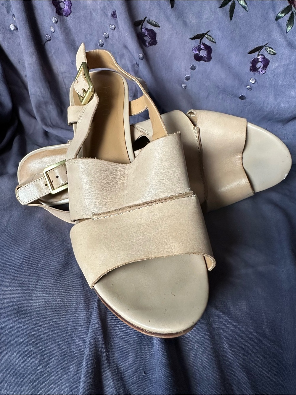 Franco Sarto Nude Beige Leather Open-Toe Slingback Sandals